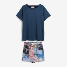 Load image into Gallery viewer, Navy Floral Cotton Blend Pyjama Short Set
