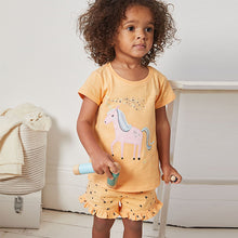 Load image into Gallery viewer, Blue/Orange Unicorn Charactar 3 Pack Short Pyjamas (9mths-8yrs)
