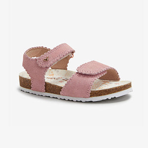 Pink Leather Adjustable Strap Corkbed Sandals (Younger Girls)