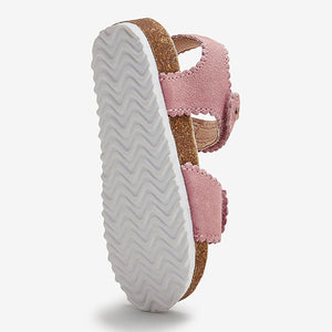 Pink Leather Adjustable Strap Corkbed Sandals (Younger Girls)