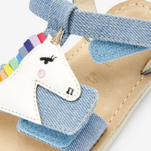 Load image into Gallery viewer, Denim Blue Unicorn Little Luxe™ Sandals (Youger Girls)
