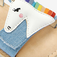 Load image into Gallery viewer, Denim Blue Unicorn Little Luxe™ Sandals (Youger Girls)
