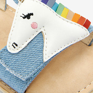 Denim Blue Unicorn Little Luxe™ Sandals (Youger Girls)