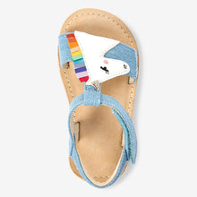 Load image into Gallery viewer, Denim Blue Unicorn Little Luxe™ Sandals (Youger Girls)
