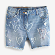 Load image into Gallery viewer, Sequin Heart Frayed Hem Denim Shorts (3-12yrs)
