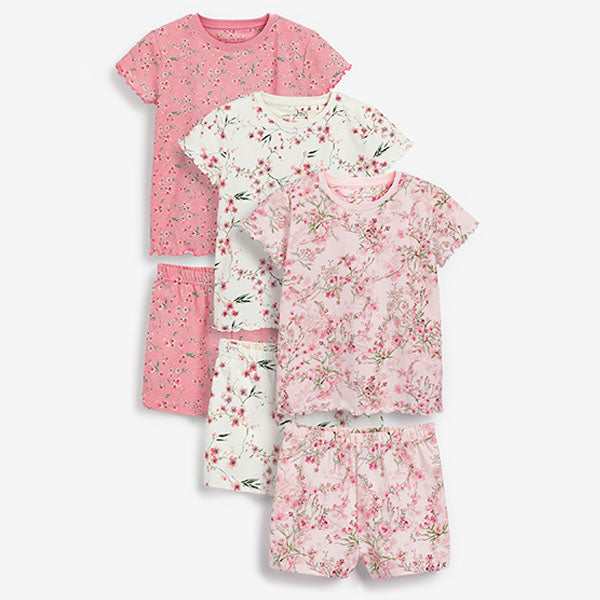 Pink/Cream Short Pyjamas 3 Pack (3-12yrs)