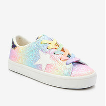 Load image into Gallery viewer, Pink Rainbow Glitter Star Lace-Up Trainers (Older Girls)
