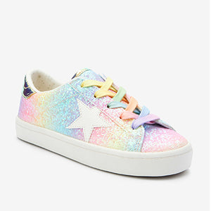 Pink Rainbow Glitter Star Lace-Up Trainers (Older Girls)