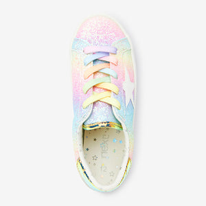 Pink Rainbow Glitter Star Lace-Up Trainers (Older Girls)