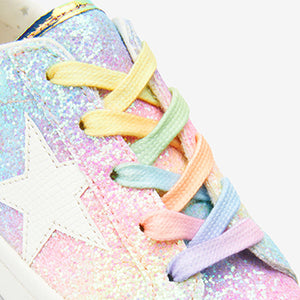 Pink Rainbow Glitter Star Lace-Up Trainers (Older Girls)