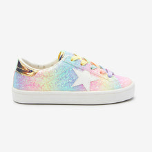 Load image into Gallery viewer, Pink Rainbow Glitter Star Lace-Up Trainers (Older Girls)
