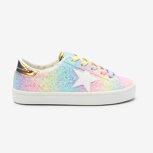 Pink Rainbow Glitter Star Lace-Up Trainers (Older Girls)
