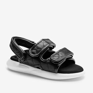 Black Quilted Memory Foam Sporty Sandals (Older Girls)
