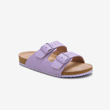 Load image into Gallery viewer, Lilac Purple Leather Double Buckle Corkbed Sandals (Older Girls)
