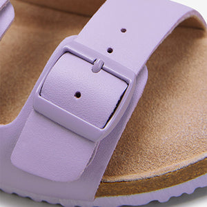 Lilac Purple Leather Double Buckle Corkbed Sandals (Older Girls)