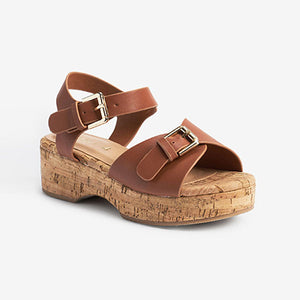 Brown Buckel Wedge Sandals (Older Girls)