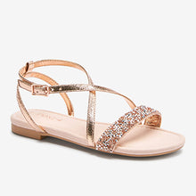 Load image into Gallery viewer, Rose Gold Pink Crystal Occasion Sandals (Older Girls)
