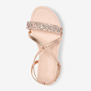 Rose Gold Pink Crystal Occasion Sandals (Older Girls)