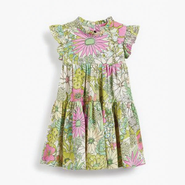 Green/Pink Floral Tiered Frill Dress (3mths-6yrs)