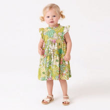 Load image into Gallery viewer, Green/Pink Floral Tiered Frill Dress (3mths-6yrs)

