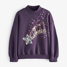 Load image into Gallery viewer, Purple Sequin Star Crew Sweatshirt Top (3-12yrs)
