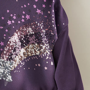 Purple Sequin Star Crew Sweatshirt Top (3-12yrs)