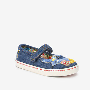 Denim Blue Bunny Canvas Mary Jane Pumps (Younger Girls)