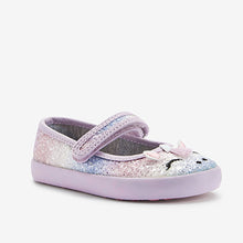 Load image into Gallery viewer, Purple Glitter Unicorn Canvas Mary Jane Pumps (Younger Grils)
