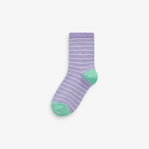 Colourful 7 Pack Cotton Rich Spot Stripe Ankle Socks (Older Girls