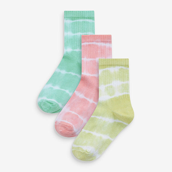 Multi 3 Pack Cotton Rich Pastel Tie Dye Ankle Socks (Older Girls)