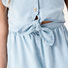 Load image into Gallery viewer, Blue Denim Tie Front Playsuit (3-12yrs)
