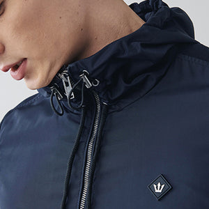 Navy Blue Jersey Sleeve Hybrid Hooded Jacket