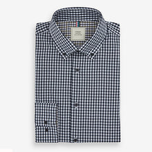Load image into Gallery viewer, Blue Navy Gingham Regular Fit Single Cuff Long Sleeeves Shirts 2 Pack
