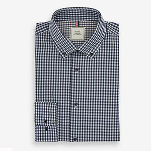 Blue Navy Gingham Regular Fit Single Cuff Long Sleeeves Shirts 2 Pack