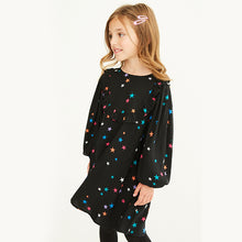 Load image into Gallery viewer, Black Multi Star Print Frill Detail Dress (3-12yrs)
