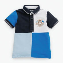Load image into Gallery viewer, Navy Blue Jersey Pique Colourblock Polo Shirt (3mths-5yrs)
