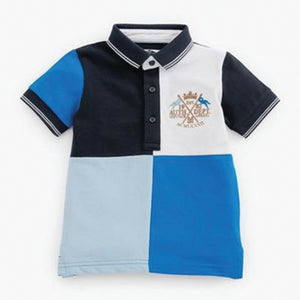 Navy Blue Jersey Pique Colourblock Polo Shirt (3mths-5yrs)