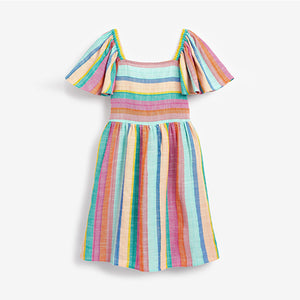 Rainbow Stripe Angel Sleeve Dress (3-12yrs)