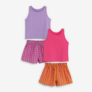 Pink/Purple Gingham 2 Pack Woven Short Pyjamas (3-12yrs)