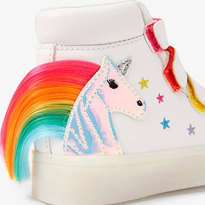 White Unicorn Light-Up High Top Trainers (Younger Girls)
