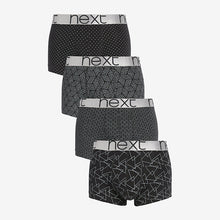 Load image into Gallery viewer, Black with Silver Pattern Hipster Boxers 4 Pack
