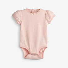 Load image into Gallery viewer, Pink/Cream Pointelle 5 Pack Short Sleeve Baby Bodysuits (0mths-12mths)
