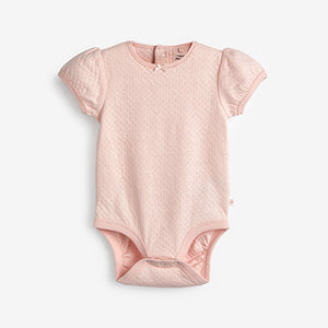 Pink/Cream Pointelle 5 Pack Short Sleeve Baby Bodysuits (0mths-12mths)