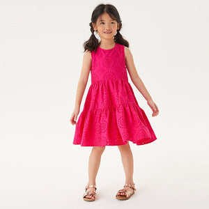 Pink Tiered Broderie Dress (3-12yrs)