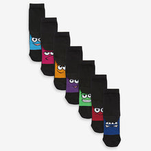 Load image into Gallery viewer, Black/Bright Faces 7 Pack Cotton Rich Socks
