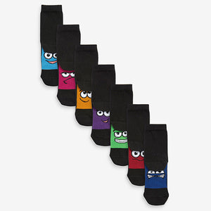 Black/Bright Faces 7 Pack Cotton Rich Socks
