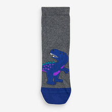 Load image into Gallery viewer, Grey Dinosaur 7 Pack Cotton Rich Socks (Older Boys)
