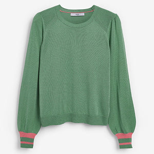 Green Tipped Crew Neck Jumper