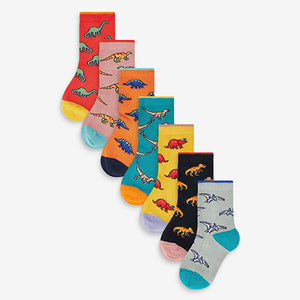 Orange/ Green/ Blue Dino 7 Pack Socks (Older Boys)