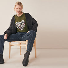 Load image into Gallery viewer, Khaki Green Animal Heart Crew Neck Jumper
